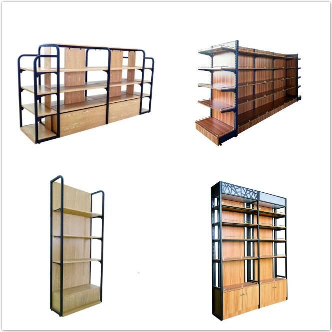 Wooden and Metal Display Shelves Gondola Shelving for Shopping Mall