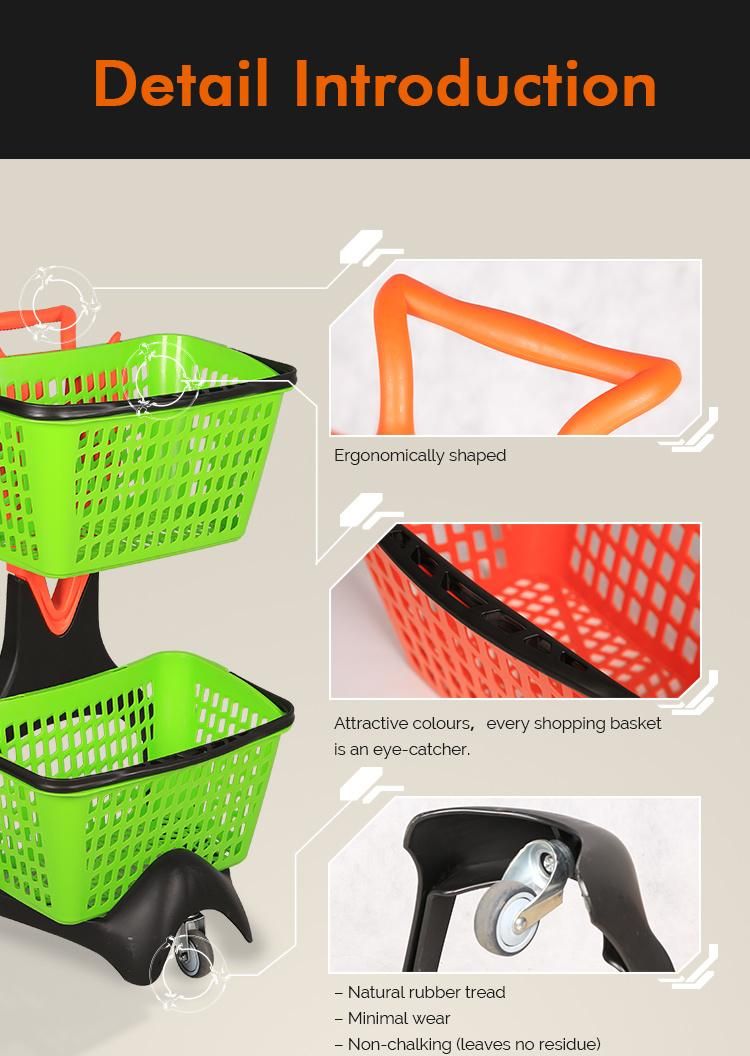 Supermarket All Plastic Two Tier Basket Shopping Cart