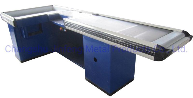 Supermarket & Store Fixture Motor Counter Cashier Desk with Conveyor Belt