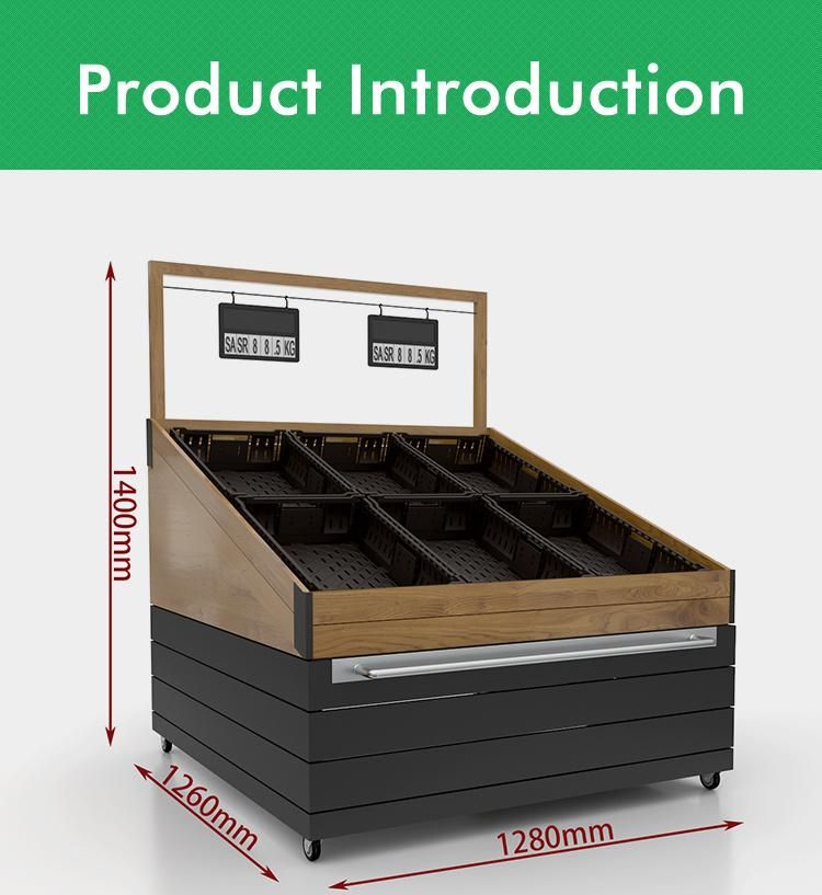 Supermarket Wooden Vegetable and Fruit Display Rack with Castors