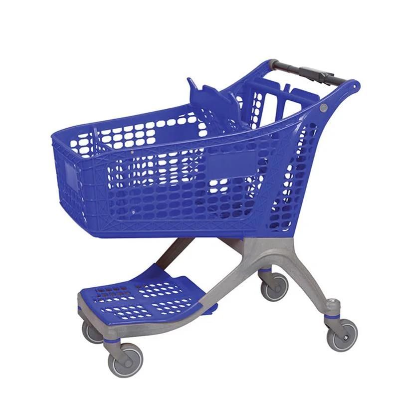 Store Hand Push Cart with Seat Supermarket Plastic Shopping Trolley