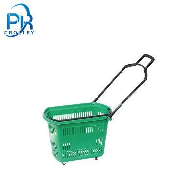 High Quality Rolling Plastic Supermarket Shopping Basket with Wheels