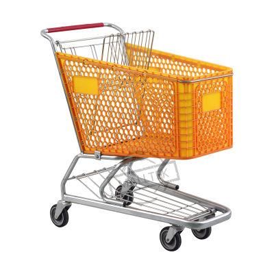 Customized Colorful Supermarket Plastic Shopping Trolley Cart with 4 Wheels