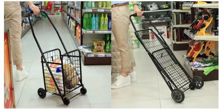 Factory Foldable Design Grocery Shopping Trolley Carts Metal Rolling Handcart for The Elderly