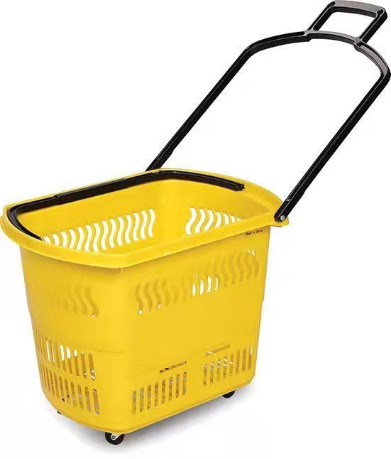 High Quality Supermarket Plastic Shopping Basket with Wheels