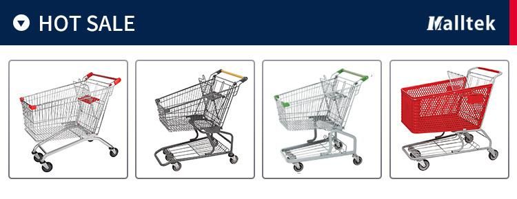 Good Quality Metal Hypmarket Double Layer Shopping Trolley with Four Wheels