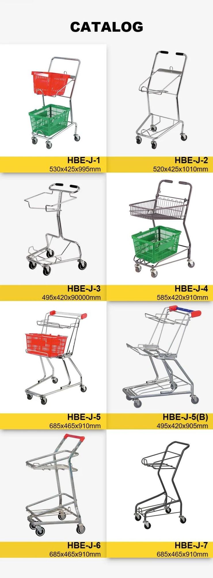 Japanese Style Double Basket Trolley Carts for Grocery Stores