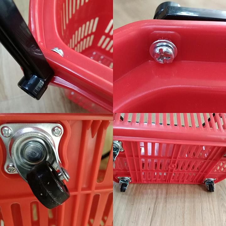 56L Supermarket Plastic Shopping Rolling Basket with Four Wheels