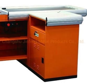 Supermarket Cashier Desk Metal Checkout Counter with Motor