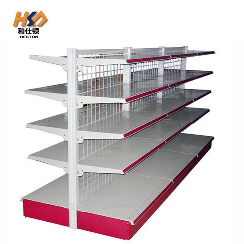 Red Gondola Shelf Metal Store Retail Shop Grocery Shelf Warehouse Stacking Racking