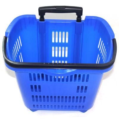 4 Wheels Plastic Handle Pull Shopping Basket for Shopping Mall