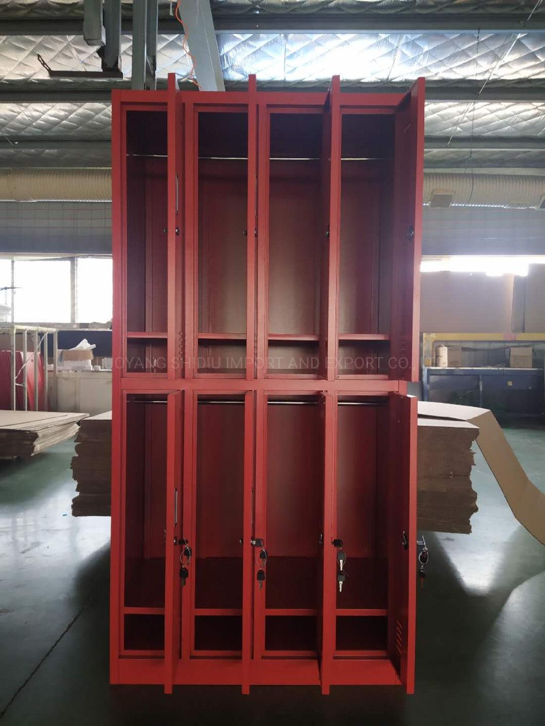 Kncok Down Metal Red 8 Compartment Door Garment Tier Locker for Employees/Staffs at Dressing Room