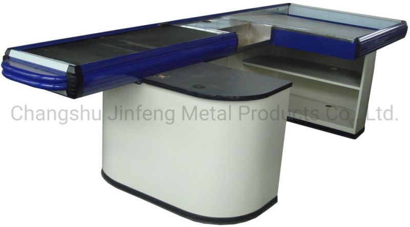 Metal Cashier Table Checkout Counter with Conveyor Belt and Motor