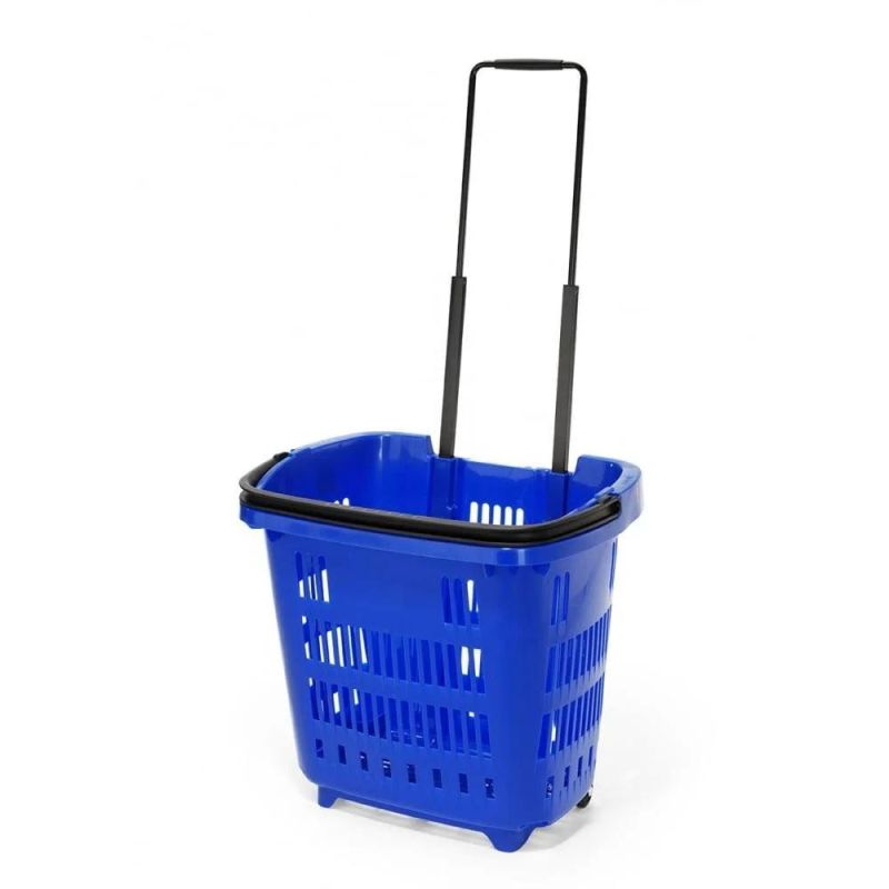 High Grade Supermarket Plastic Shopping Basket with Wheels