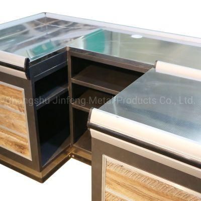 Supermarket Checkout Counter Convenience Store Metal Cashier Table with Wood