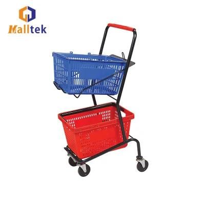 One Basket Good Quality Market Shopping Double Layers Hand Basket Trolley Cart