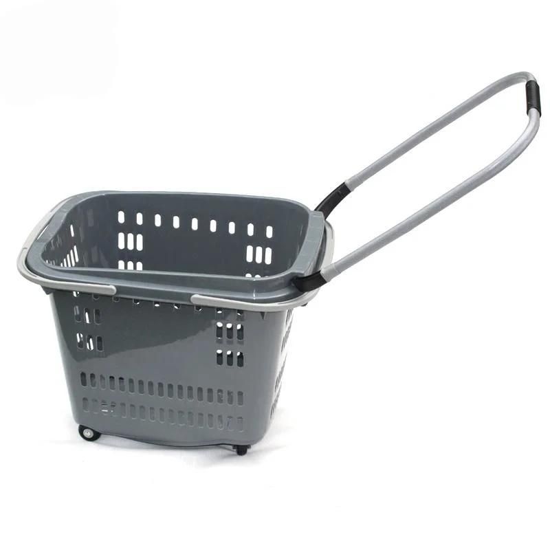 New Design Hand Trolley Basket Plastic Shopping Basket with Wheels