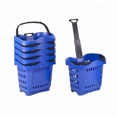 Customized Hand Trolley Plastic Shopping Basket with Wheels