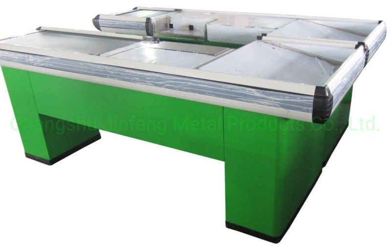 Supermarket & Store Fixture Design Checkout Counter Cashier Desk with Conveyor Belt