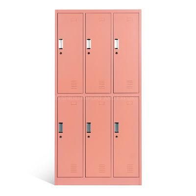 Metal Knock Down Pink 6 Door Locker with Shelf and Hanger for Staff/Student