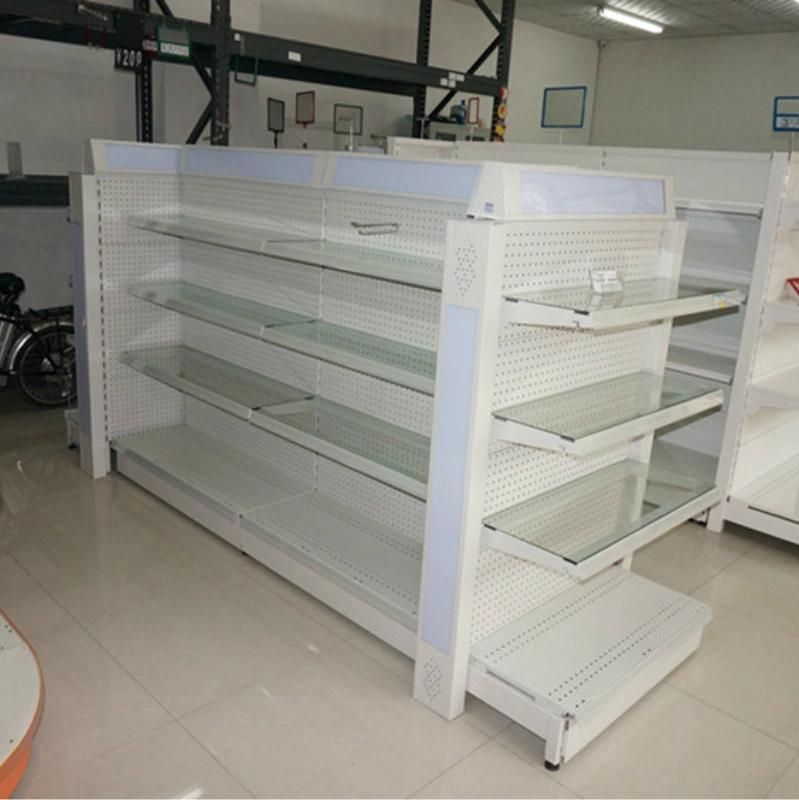 Supermarket Double Sided Metal Cosmetic Display Gondola Shelf