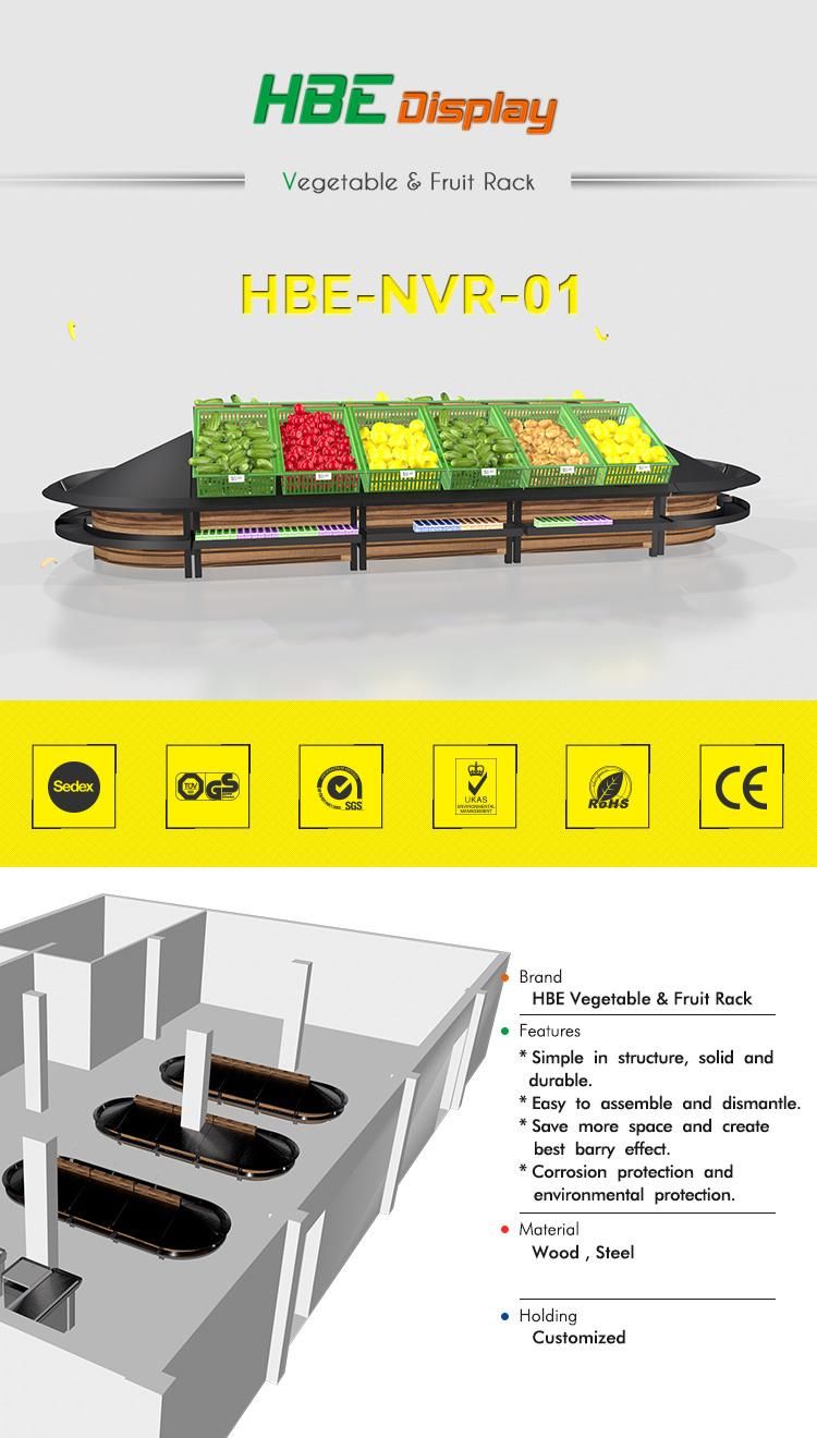 Supermarket Wooden Display Shelves for Vegetable