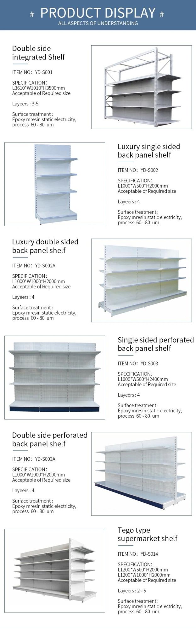 Wholesale 5-Layer Double-Sided Metal Supermarket Load-Bearing Shelves