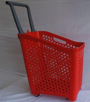 Supermarket Wheeled Large Rolling Basket Plastic Hand Cart