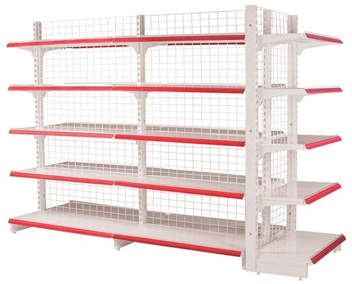 Customized Color Hypermarket Single Sided Grid Display Shelf Gondola Supermarket Shelf