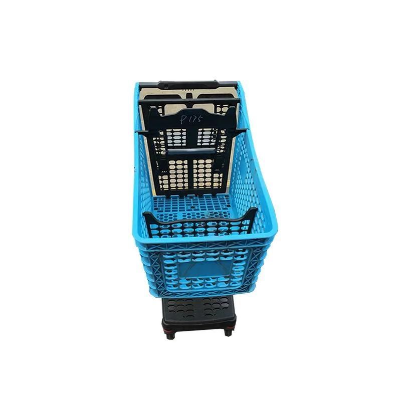 Store Hand Push Cart with Seat Supermarket Plastic Shopping Trolley