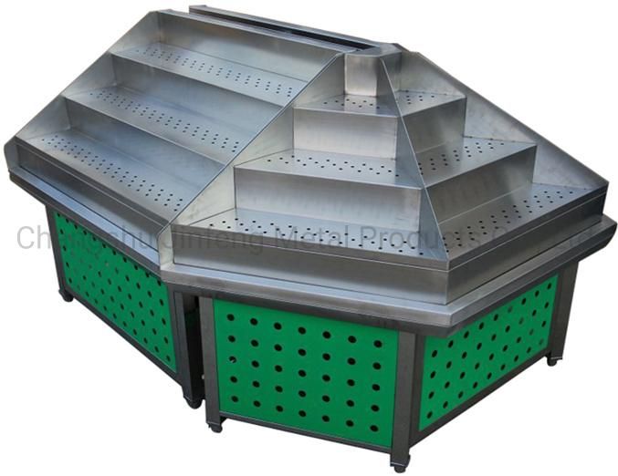 Supermarket Stainless Steel Surface Vegetable and Fruit Display Stand with Spray System