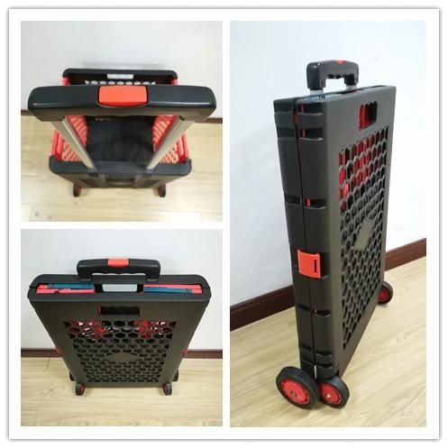 Factory Large Capacity Foldable Shopping Trolley Plastic Portable Supermarket Carts