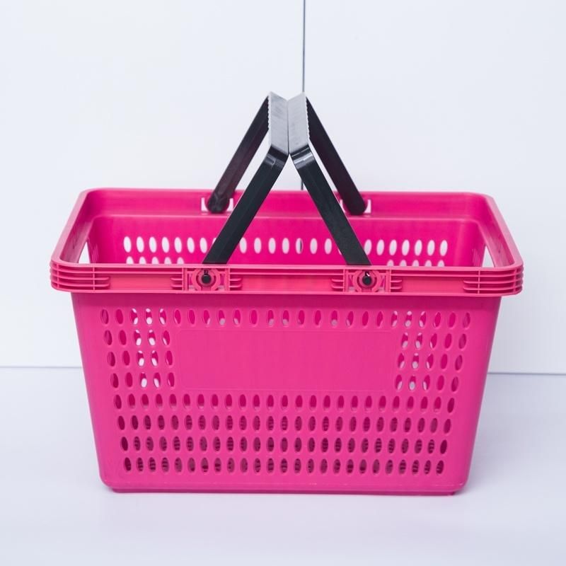 Supermarket Plastic Handing Shopping Basket Pink Color