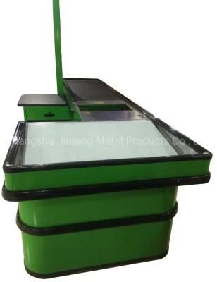 Supermarket Electrical Cashier Table with Conveyor Belt and Light Box