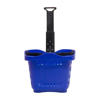 Plastic Rolling Shopping Basket with Wheels