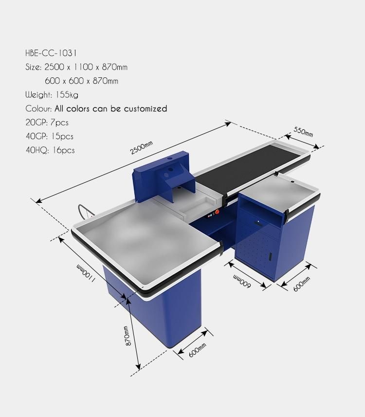 Supermarket Design Cashier Table with Conveyor Belt