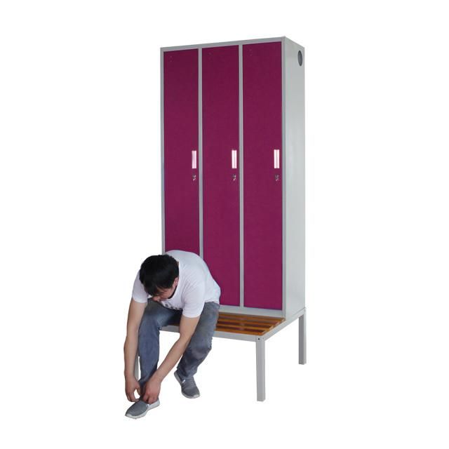 Three Compartment Changing Room Steel Locker with Seat