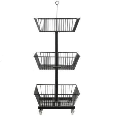 Wholesale 3layers Wire Basket Display Rack Stand with Four Wheels