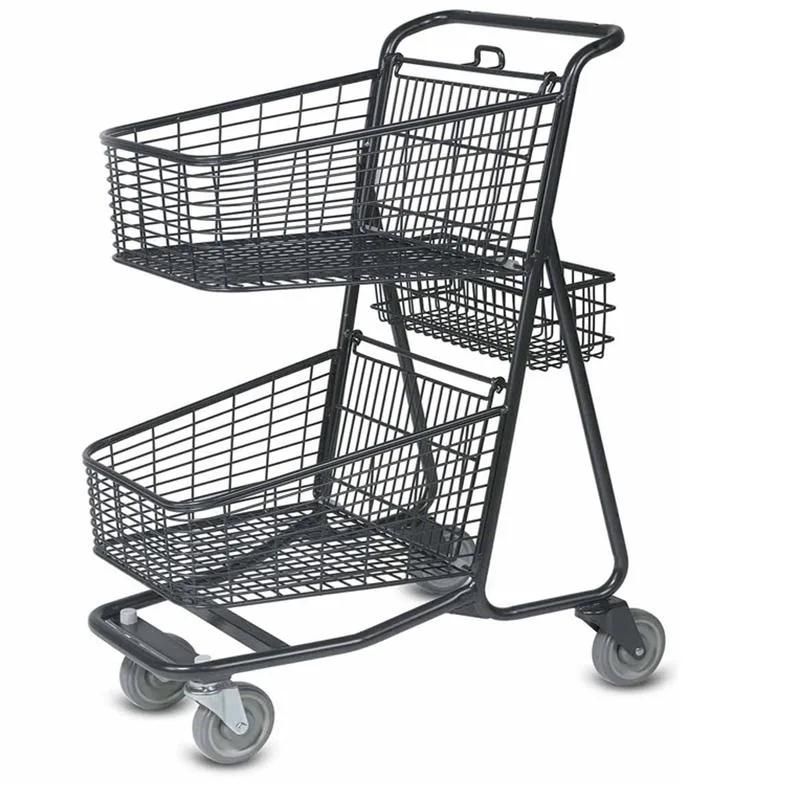 2-Layer Shopping Trolley Supermarket Trolley Double Basket Trolley