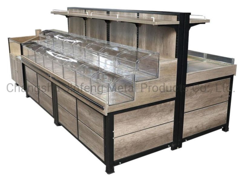 Customized Supermarket Wooden Shelves Wooden Convenience Store Display Shelving