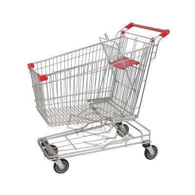 Asian Style Supermarket Metal Wire Shopping Trolley with Plastic Cover