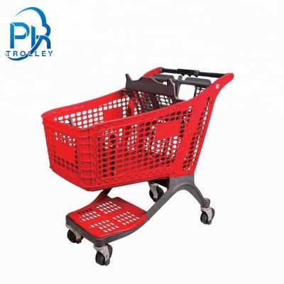 2 Layers Pure Plastic Supermarket Shopping Trolley Cart with Wheels