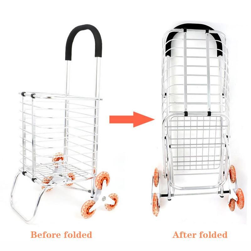 Foldable Grocery Carts 3 Wheels Aluminum Alloy Frame Large Capacity Shopping Trolley