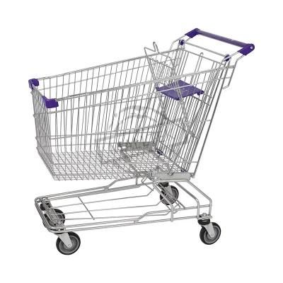 High Quality 125L Supermarket Grocery Cart with 4 PU Wheels