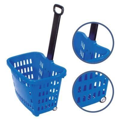 Cheap Price Plastic Trolley with Two Wheels Supermarket Shopping Basket