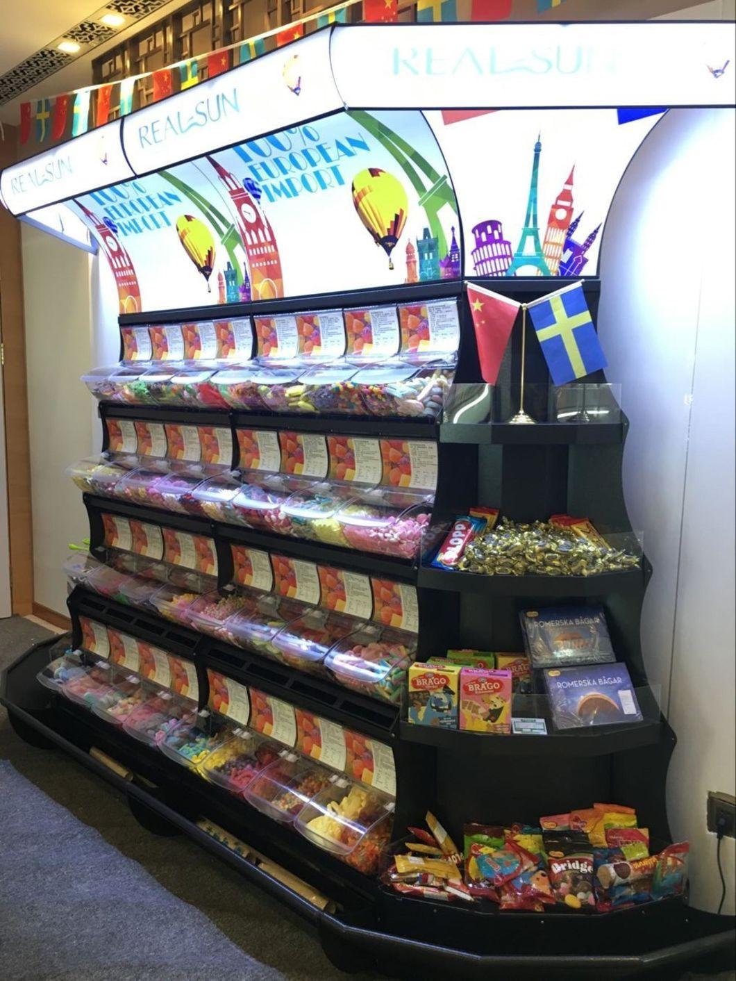 Supermarket Candy Display Shelves with Dispenser and Bins