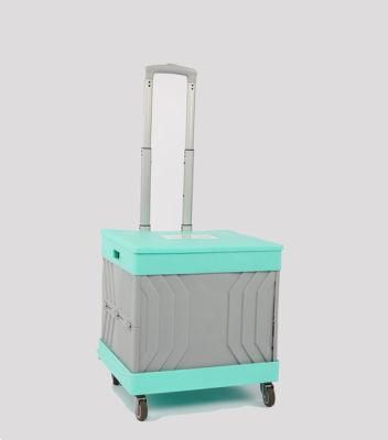 China Factory Rolling Folding Shopping Plastic Crate Trolley Cart with Seat