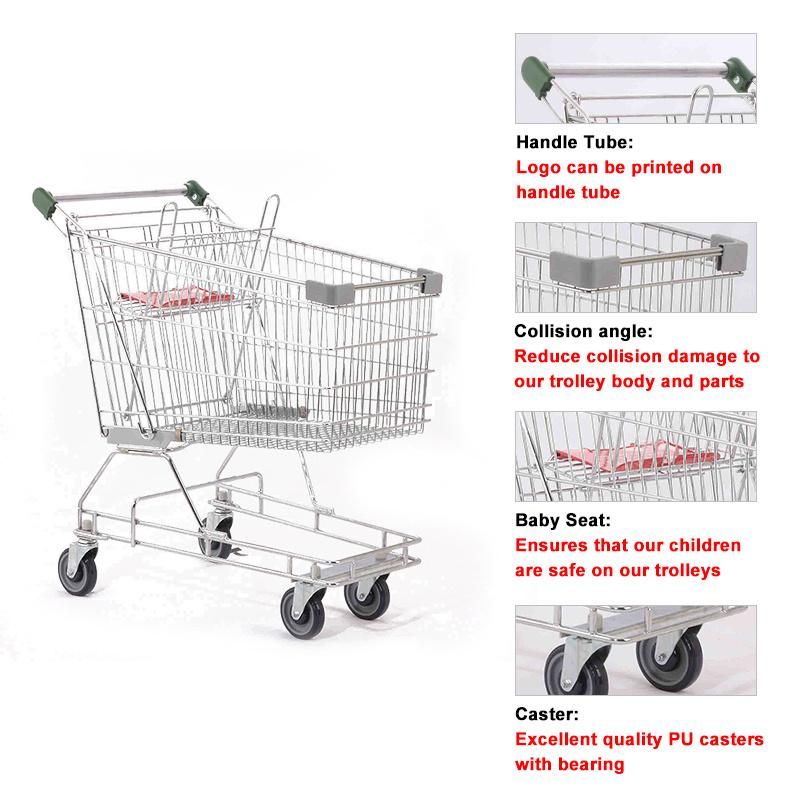 Australia Style Metal Wire Supermarket Shopping Trolley Carts Logo Printing