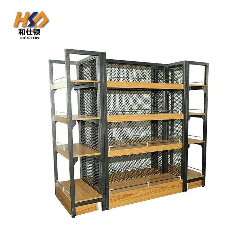 Factory Wholesale Custom Modern Detachable Steel-Wood Combination Display Rack Supermarket Shelf