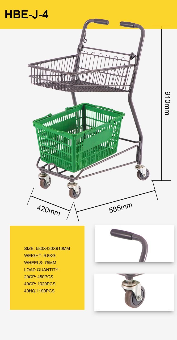 Metal Two Tiers Shopping Cart Baskets Shopping Trolley